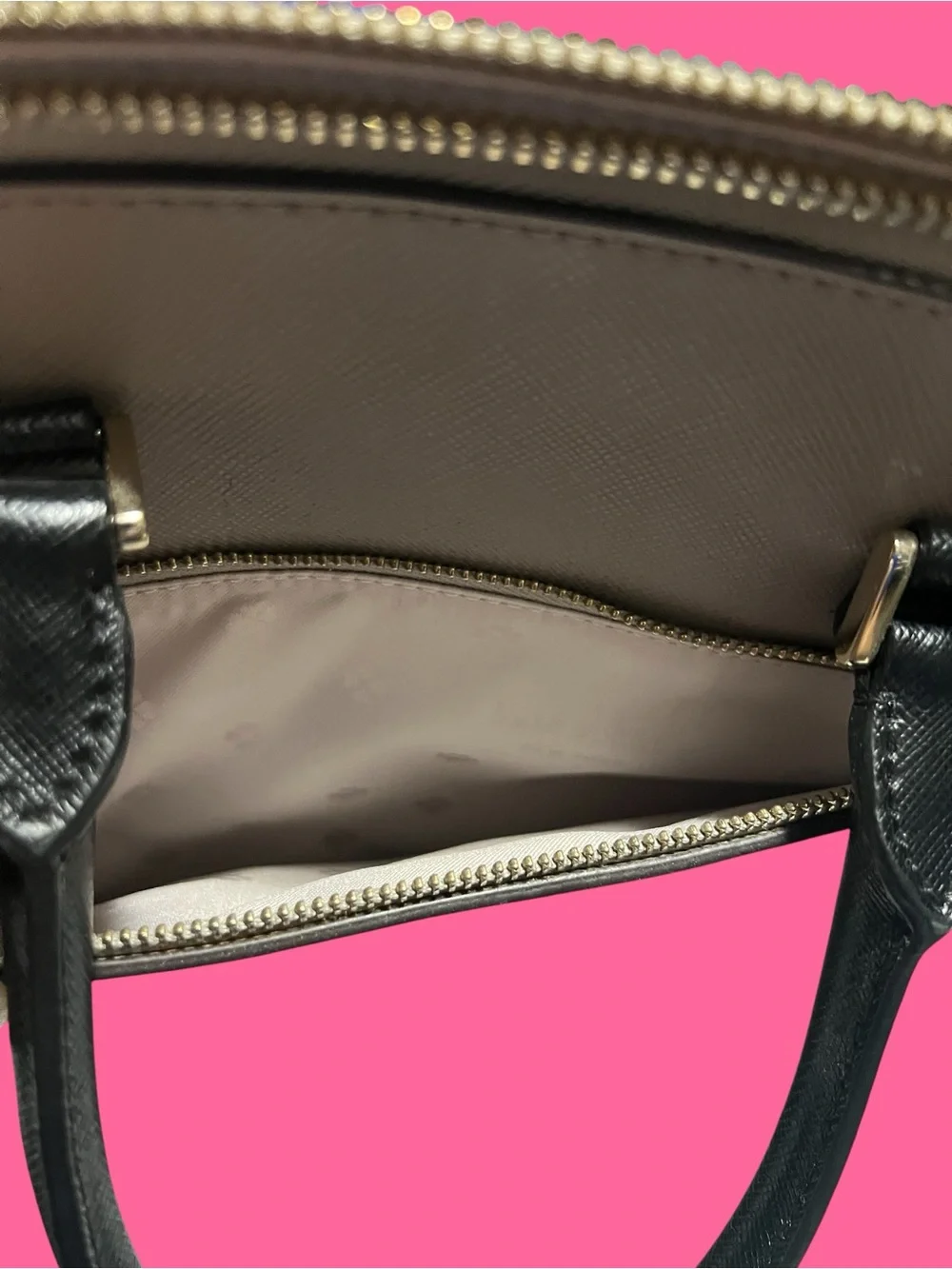 kate spade Taupe Dome Satchel with Black Handles and Snake-Print Sides